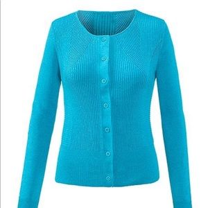 cabi darby turquois blue cardigan Lg.